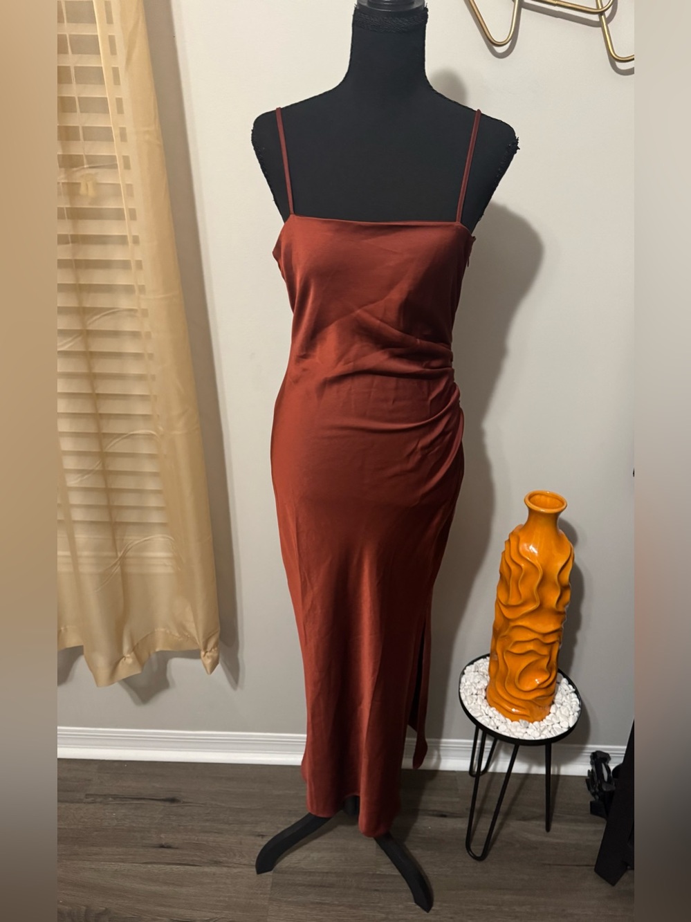 House of Harlow 1960 Cinnamon Satin Slip Maxi Dress